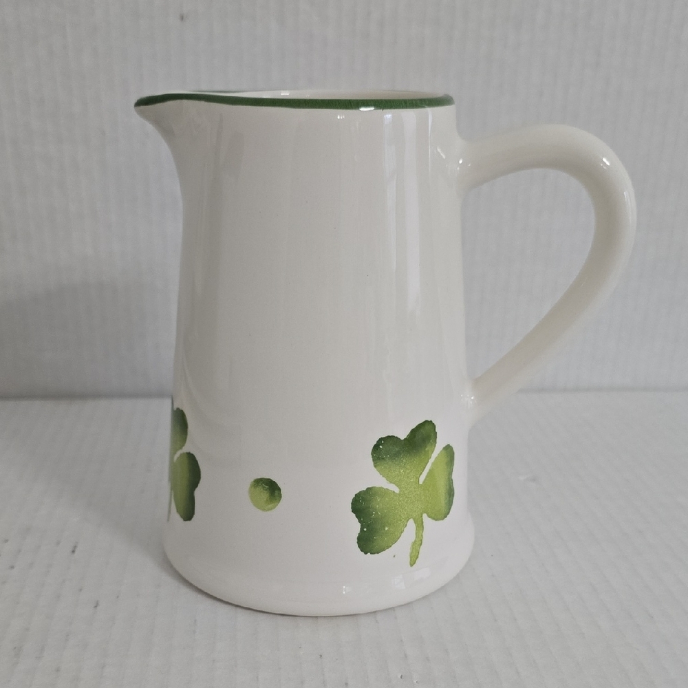 Lougarte White Pitcher with Green Shmamrocks Made In Portugal